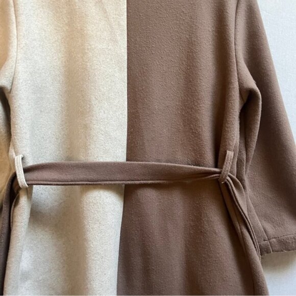 Oak + Fort 2 neutral tone wool blend belted trench jacket coat Sz O/S - Picture 6 of 13